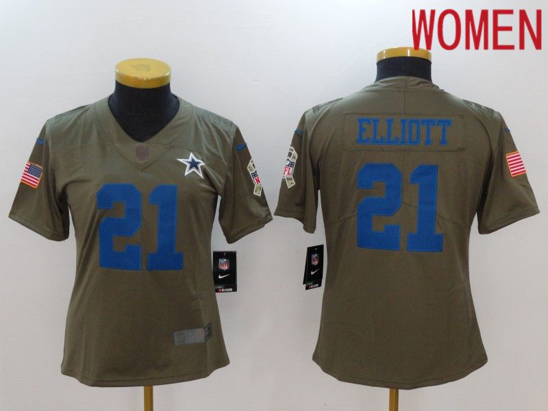 Women Dallas Cowboys #21 Elliott blue Nike Olive Salute To Service Limited NFL Jersey->women nfl jersey->Women Jersey